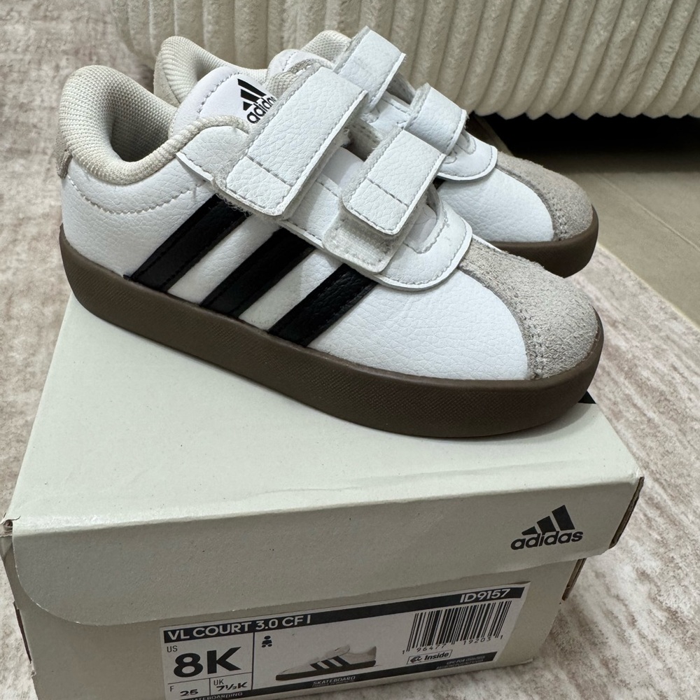 Adidas Kids' White and Black Velcro Sneakers